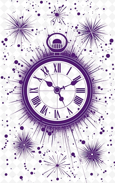 PSD a purple clock with roman numerals and a purple background with a clock face