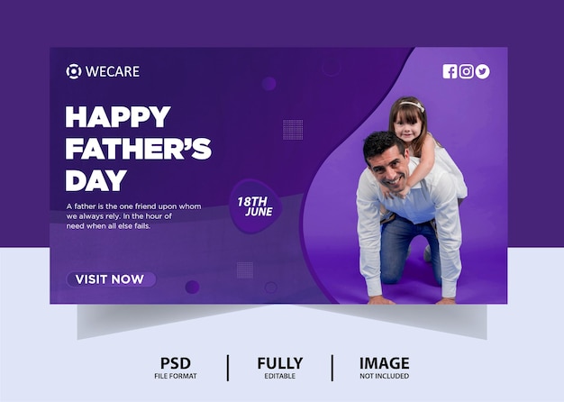 PSD design di banner web per la festa del papà di colore viola