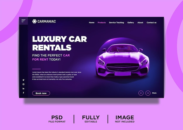 Purple Color Luxury Car Rentals Landing Page Template