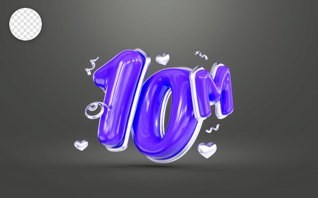 Purple color thank you for 10 millions followers online social banner happy celebration 3d render