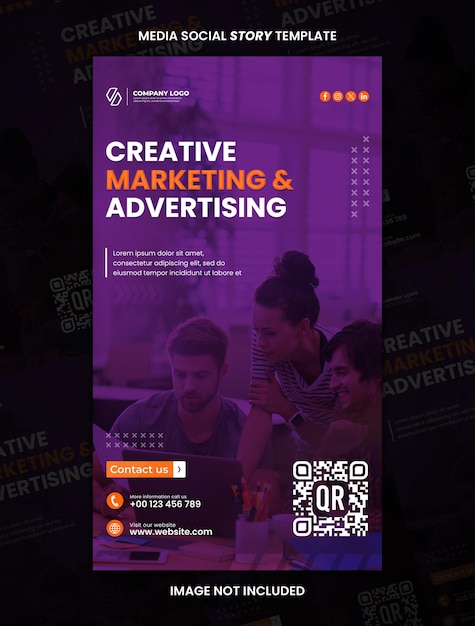 PSD purple creative marketing and advertising agency media social post story template (purpurowy szablon postów społecznościowych agencji marketingowej i reklamowej)