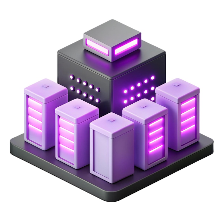 PSD a purple cube with purple lights on it and a black and grey background