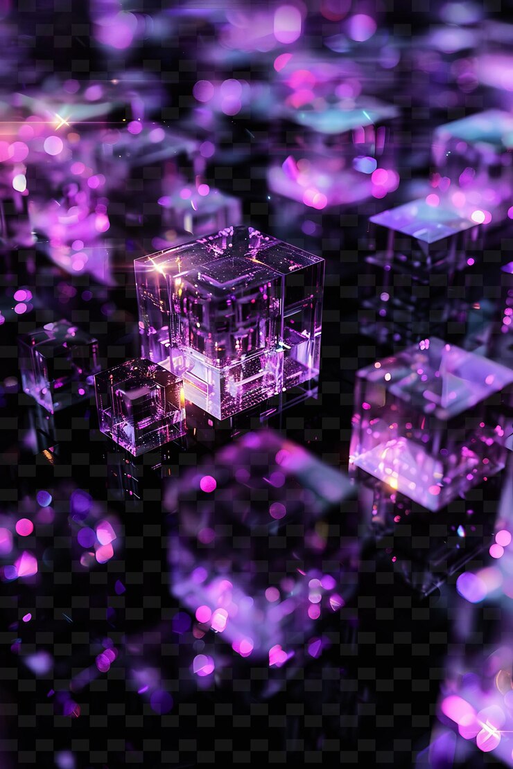 PSD a purple cube with purple lights and a purple cube
