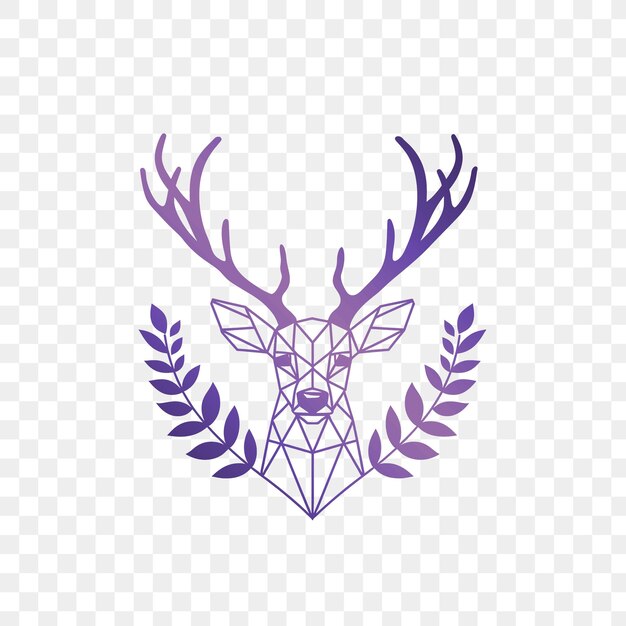 Purple deer head with purple antlers on a white background