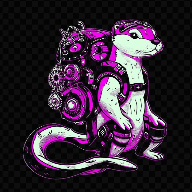 PSD a purple dinosaur with a bag of gears on it