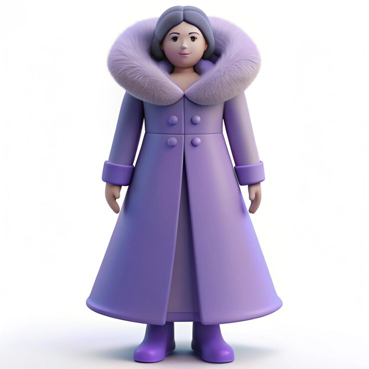 PSD a purple doll with a fur hat and a fur hat