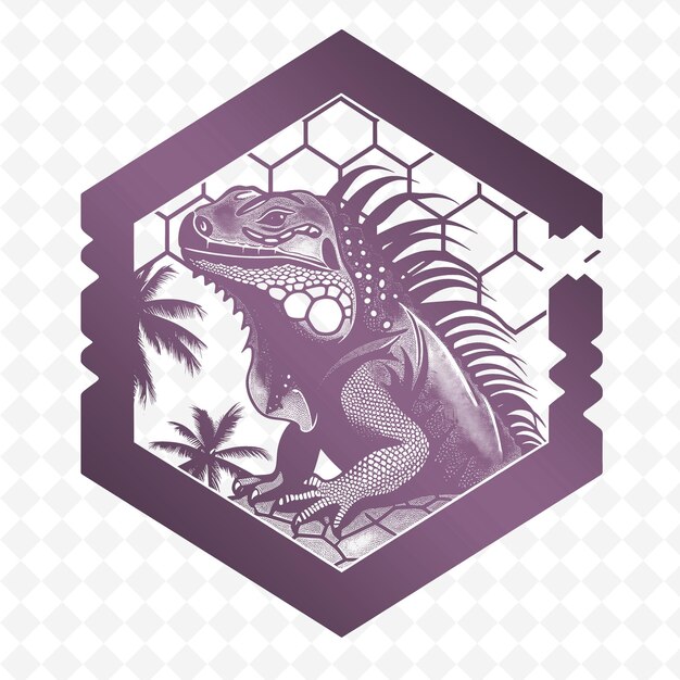 PSD a purple dragon with a palm tree on it