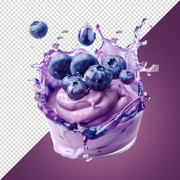 PSD a purple drink with blueberries in a glass with the words blueberries on it