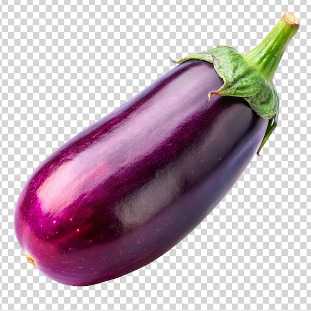 A purple eggplant with a green stem on transparent background