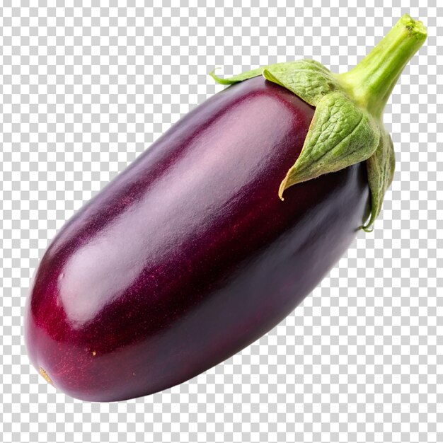 A purple eggplant with a green stem on transparent background