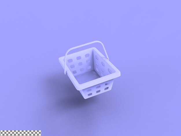 Illustrazione del rendering 3d dei cestini della spesa vuoti viola carrello per il rendering 3d del mercato o del negozio