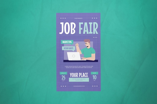 PSD purple flat design job fair historia w mediach społecznościowych