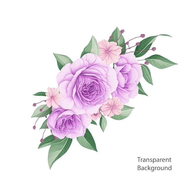 PSD purple flower bouquet illustration transparent background