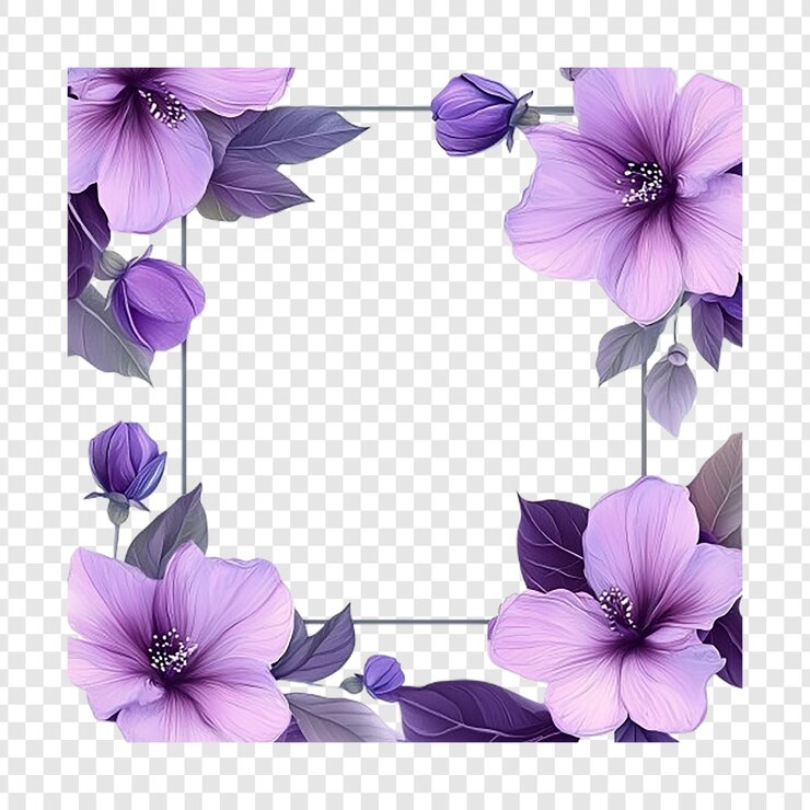PSD purple flower frame isolated on transparent background