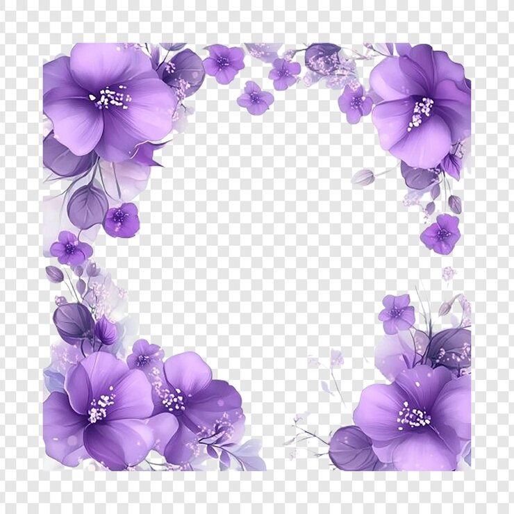 PSD purple flower frame isolated on transparent background