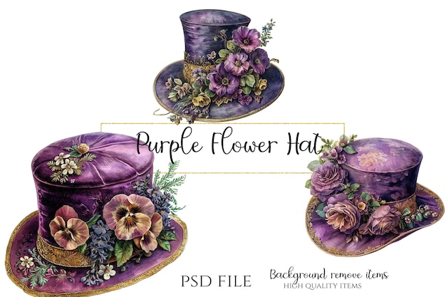 Purple flower hat clipart psd png