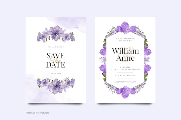 PSD purple flower wedding invitation template