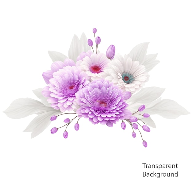 Purple flowers bouquet illustration transparent background