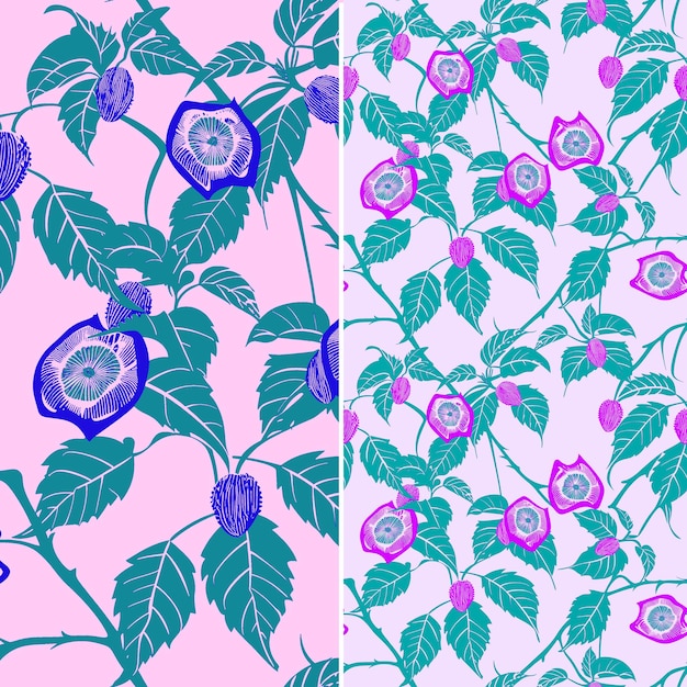 PSD purple flowers and leaves on a pink background