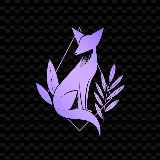 PSD a purple fox with a purple tail on a black background