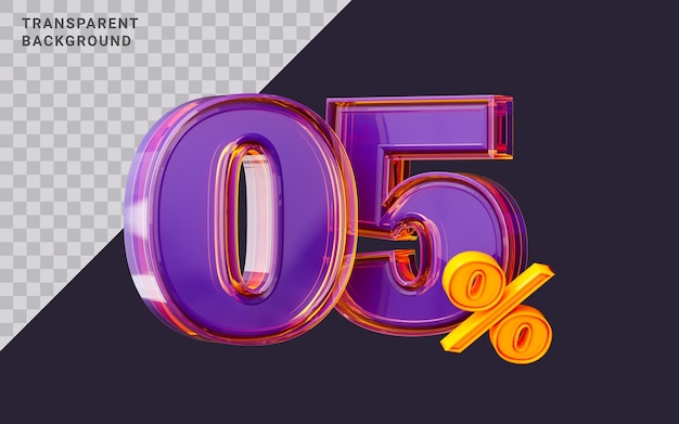 PSD purple glass effect realistic 5 percent number symbol 3d render big sale online shopping banner