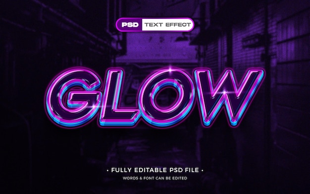 PSD purple glow 3d style text effect