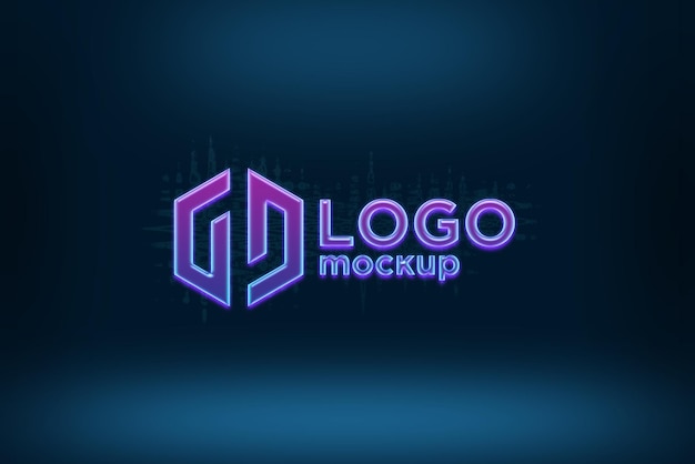 PSD purple glowing logo mockup 3d sign mockup szablon