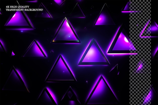 Purple glowing neon triangles on dark background cartoon on transparent background