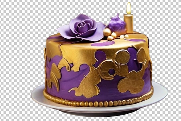 PSD torta viola e dorata sulla decorazione del tavolo