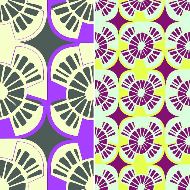 A purple and green background with a pattern of flowers