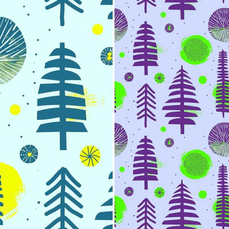 PSD purple and green trees with purple and yellow dots and purple trees