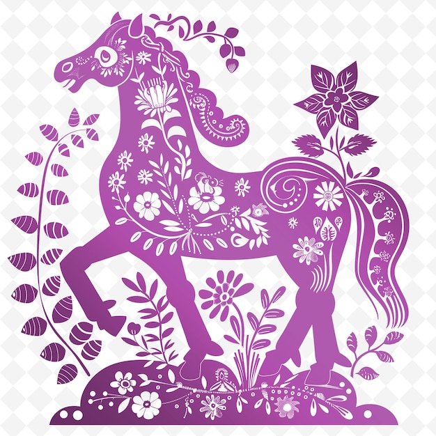 PSD a purple horse with flowers and a horse on it