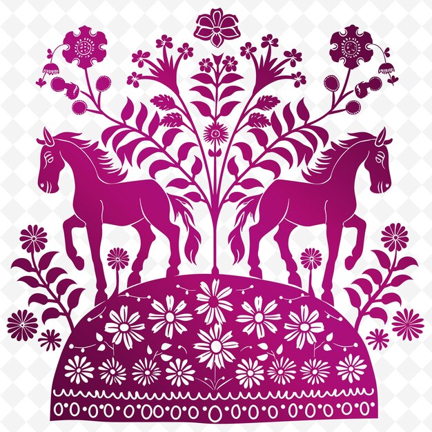 PSD a purple horse with flowers on it and a purple horse on the top