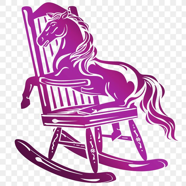 PSD a purple horse with a purple mane sits on a chair