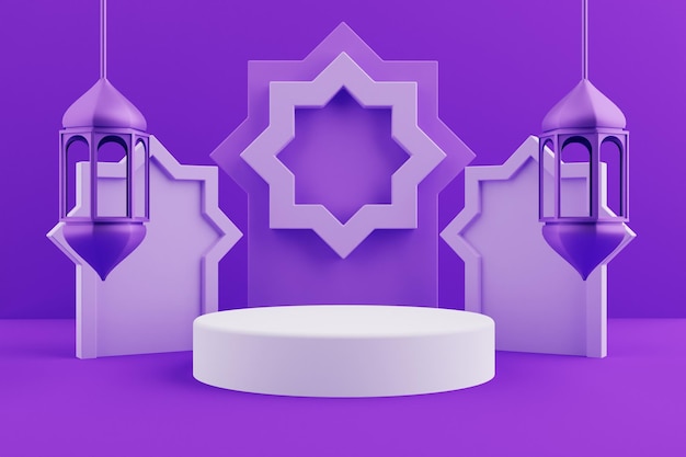 PSD purple islamic 3d display podium for product presentation scene