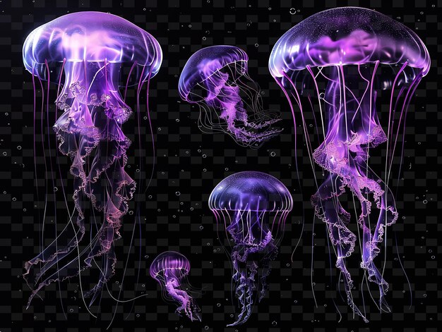 PSD purple jellyfish with purple jellyfish on a black background