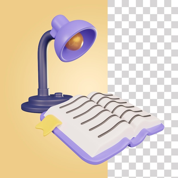 A purple lamp and a notebook with a notepad on it