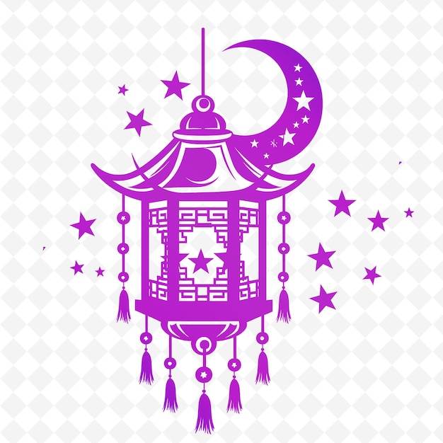 PSD a purple lantern with a crescent moon and stars on a white background