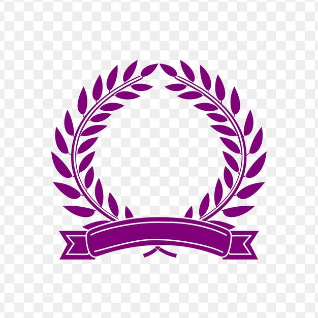 PSD purple laurel wreath with a purple ribbon on a transparent background