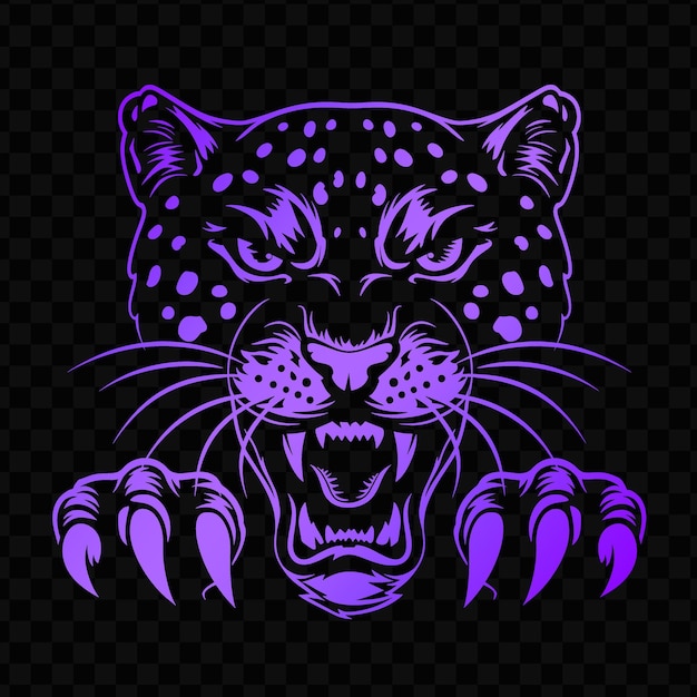 PSD a purple leopard with a blue eyes and black background