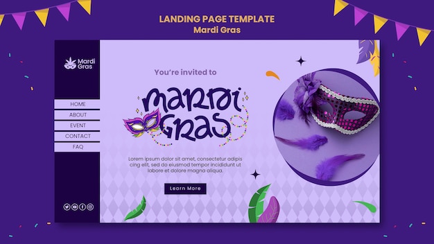 PSD purple mardi gras landing page template