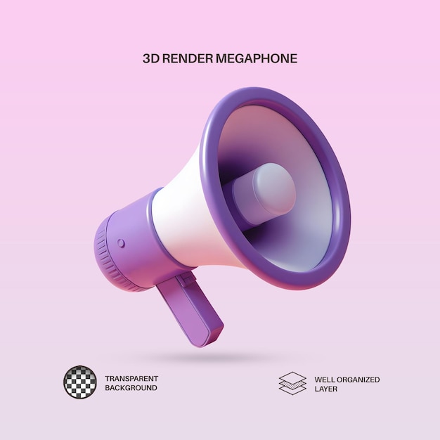 Purple Megaphone 3D Render izolowane przezroczyste tło PNG 05