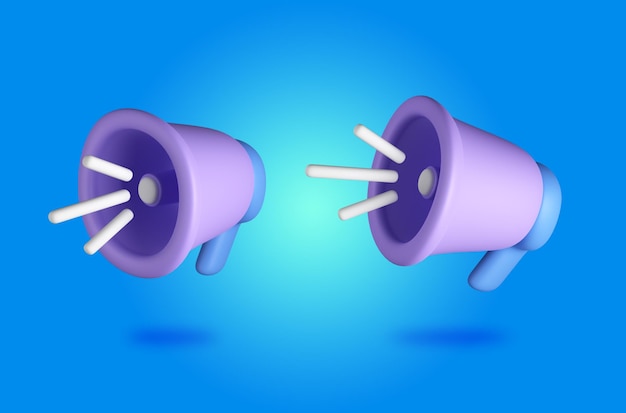 A purple megaphone is held by two other purple speakers