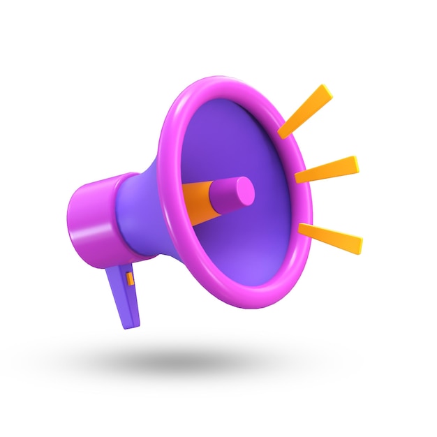 фиолетовый мегафон на белом фоне 3d визуализация psd макет