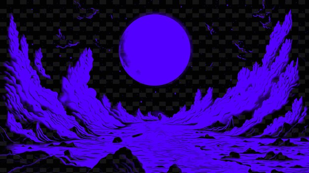 PSD una luna viola si riflette nell'acqua di uno sfondo scuro