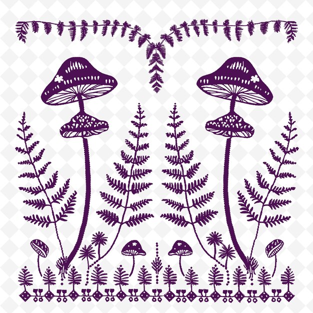 PSD un fungo viola con foglie viola e funghi viola su uno sfondo bianco