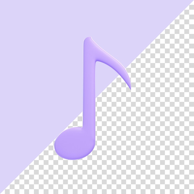 PSD purple music note isolated on purple background 3d icon sign and symbol cartoon minimal style