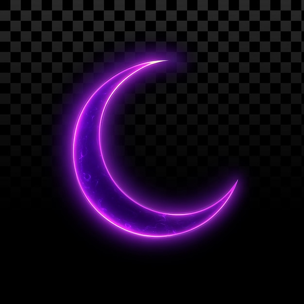 Purple neon crescent moon on transparent background