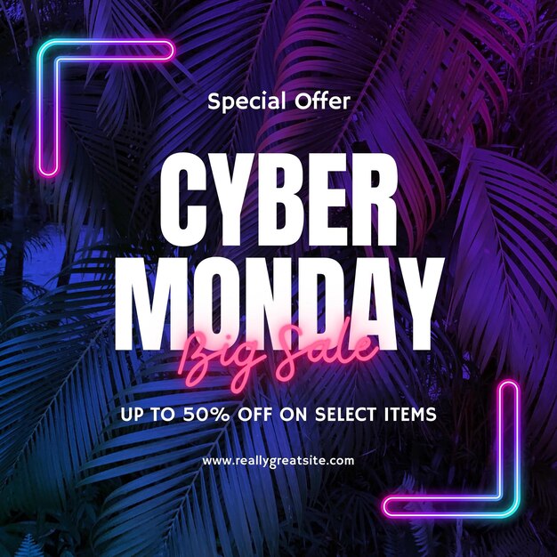 Purple neon cyber monday sale instagram post