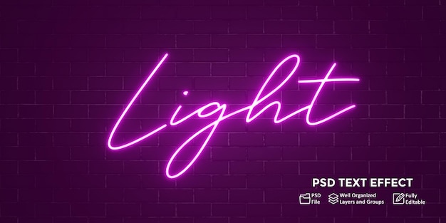 purple neon light text effect editable